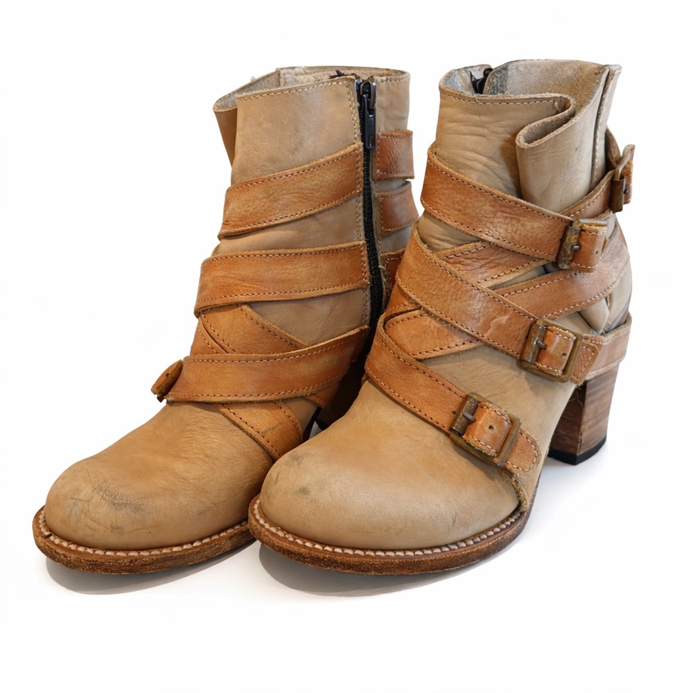 Hustle - Freebird by Steven Beige Strappy Ankle Booties - Size 8